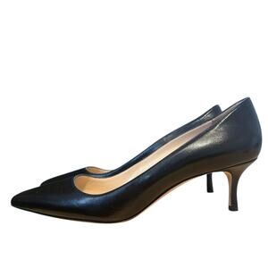 Manolo Blahnik BB Black Leather Pointed Toe High Heel Pump 37.5